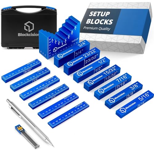 Blockcision Setup Blocks Woodworking Tools - 16 PCS Height Gauge Block Set with Easy Block, Precision Ruler-Marked Bars & Case - Router & Table Saw Accessories (Standard, Aluminum Alloy, 16 Pieces)