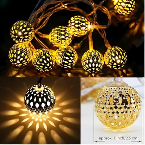 Image of One94Store 3 Meter 10 LED Maccoran Ball String Lights - Perfect for Indoor /Outdoor Decoration for Diwali, Christmas, Birthday, Navratri, and Valentine's Day Gifts(Warm White)
