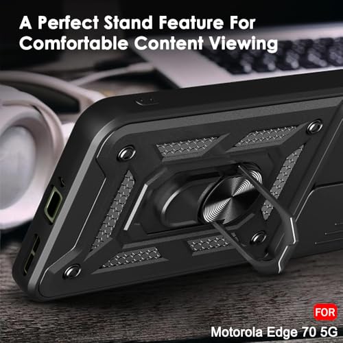 Image of TheGiftKart Tough Armor Bumper Back Cover Case for Motorola Moto Edge 70 5G | Sliding Camera Cover, Kickstand & Ring Holder | 360 Protection Back Cover Case for Motorola Edge 70 5G (PC & TPU, Black)