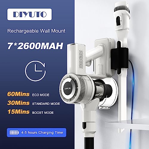 Diyuto Akku Staubsauger,Staubsauger Kabellos Leistungsstarker 33kPa,60 Mins Laufzeit,7 * 2600 mAh Abnehmbarer Akku & Wiederaufladbarer Wandstaubsauger,Leichter und Idealer Staubsauger – Bild 4