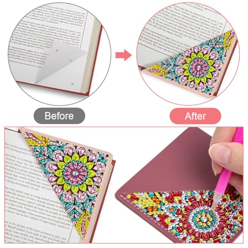 Image of DIY Diamond Painting Leather Corner Bookmarks Set of 4, Mandala Art Craft Kit for Readers Artists Students, Creative Handmade Gift for Book Lovers
