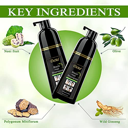 Agthyuve Dexe Instant Black Hair Shampoo 13.53 Fl Oz, Semi-Permanent Black Hair Dye, Hair Dye Shampoo For Men & Women- Mild Plant Formula-Ammonia Free-100% Gray Coverage (Black) #TOP3