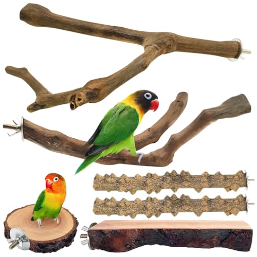 Image of 6Pcs Natural Wooden Bird Perch Grape Stick Claw Grinding Fork Bird Perching Branch Claw Grinding Stick Parrot Standing Platform Parrot Cage Chewing Accessories for Parrots Lovebirds Parakeets