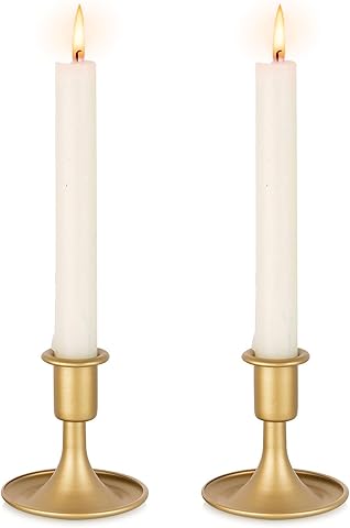 Portavelas de Oro Candelabros Vintage: Juego de 2 Porta Velas Cónico de Metal Portavelas de Velas Pequeñas para Centro de Mesa de Boda Navidad o Decoración del Hogar