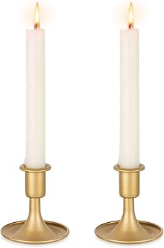 Gold Candlestick Holders Vintage Taper Candle Holder Set of 2 | for 0.87" Taper, Matte Gold Finish, Brass Candle Stand for Wedding Centerpiece, Dining Table, Party, Christmas, Mantel Decor