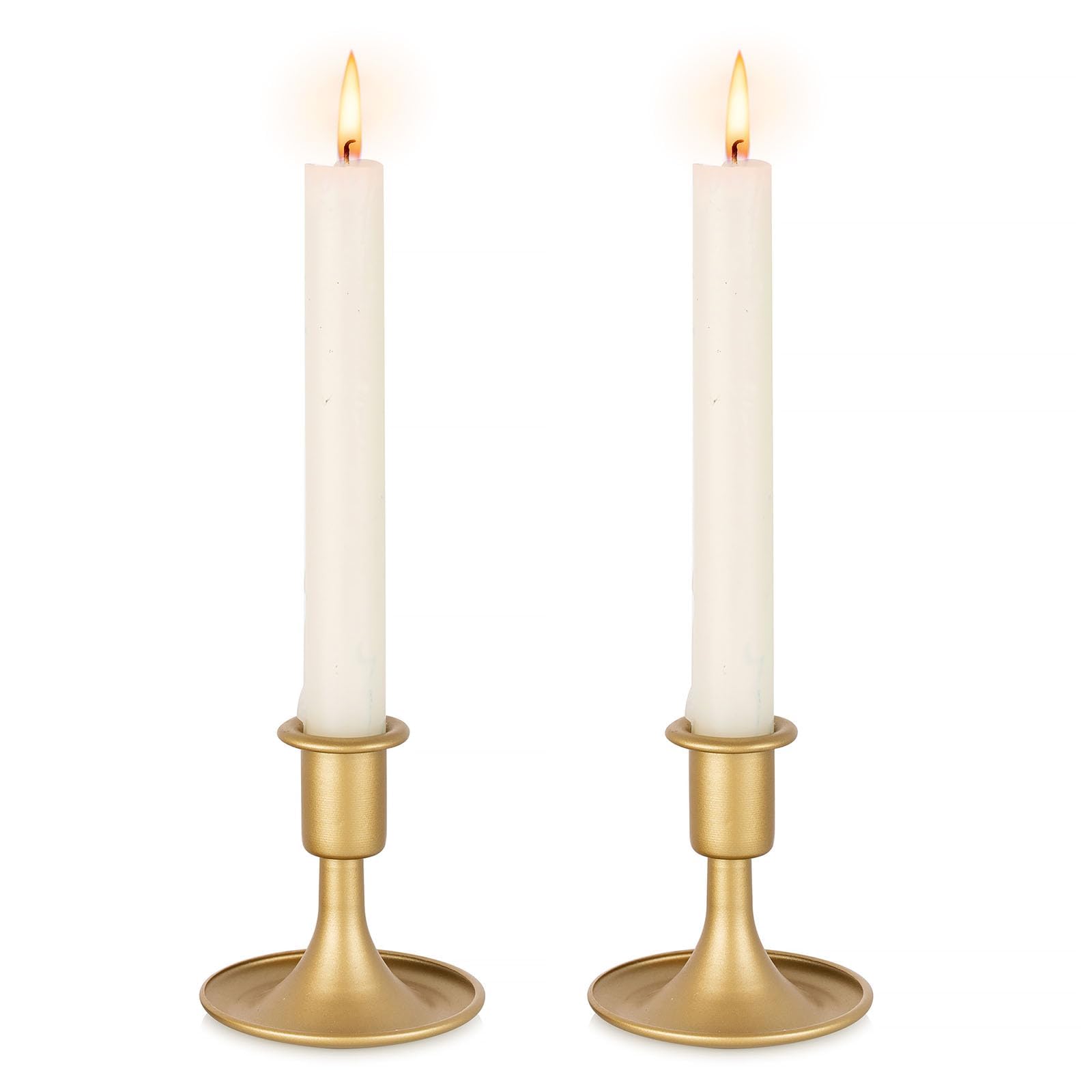 Inweder Candlestik Holders Gold for Centrepieces: Brass Candle Holder Vintage for Taper Candles - 2 Pcs Metal Candle Stick for Christmas Table Wedding Fireplace Windowsill Living Room Decor