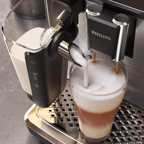 Philips Series 3200 Kaffeevollautomat – LatteGo Milchsystem, 5 Kaffeespezialitäten, Intuitives Touchdisplay, Silber (EP3246/70)