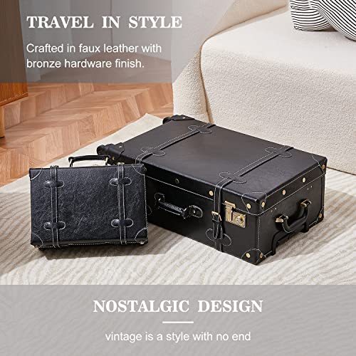Image of UNIWALKER Vintage Luggage Set, 2 Piece Handcraft Leather Suitcase with Spinner Wheels TSA Lock and Cosmetic Train Case for Women Men