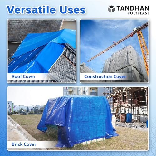Image of Ecoraksha Gold Premium Multilayer Eco-Friendly Tarpaulin Sheet Waterproof Tirpal Heavy Duty 6 X 4 Ft Poly Tadpatri - Multipurpose 250 GSM Plastic Cover Tharpai, Thadika, Tarp (Blue)