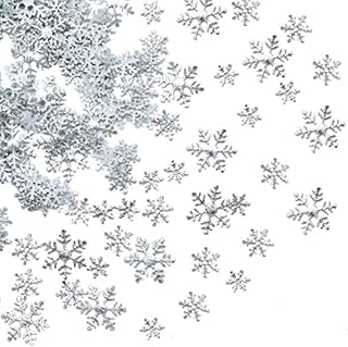 LYPER 300 Pcs Silver Snowflakes Confetti for Christmas Wonderland Winter Frozen Party, Glittered Large Plastic Snowflake Ornaments, Winter Christmas Wedding Birthday Holiday Party Decorations