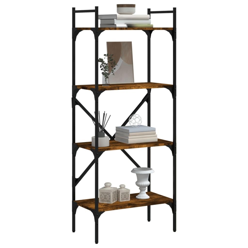 Libreria a 4 scomparti, in legno di rovere affumicato, 56 x 31,5 x 138,5 cm, per soggiorno, studio, cameretta dei bambini, divisorio