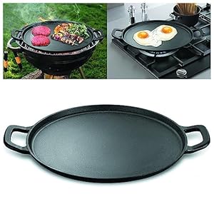 Cast Iron Pizza Pan Non-stick Baking Pan 14 Inches (about 35 Cm) Steel Pizza Pan Handles Are Easy To Hold The Oven And Gas Induction Cooker Grill Thickening Cookware Cast Iron Grill Plate,black-35cm