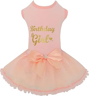 Dog Wedding Dress Breathable Tulle Tutu Doggie Apparel Skirts Clothes Pet Outfits for Small Dogs Birthday Party Dresses (Pink-Birthday Girl, XL)