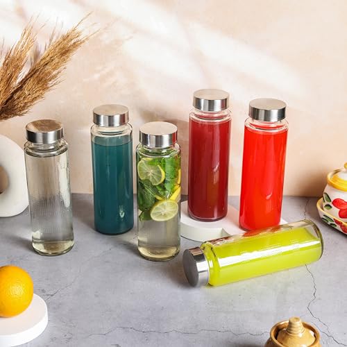 Image of EVATTA Glass Water Bottle 500ml | Set of 2 | Stainless Steel Airtight Leak-Proof Lid | Glass Water Bottle for Fridge | Wide mouth & Easy to Clean | Perfect Bottle for Office, Gym, School, Yoga (2)