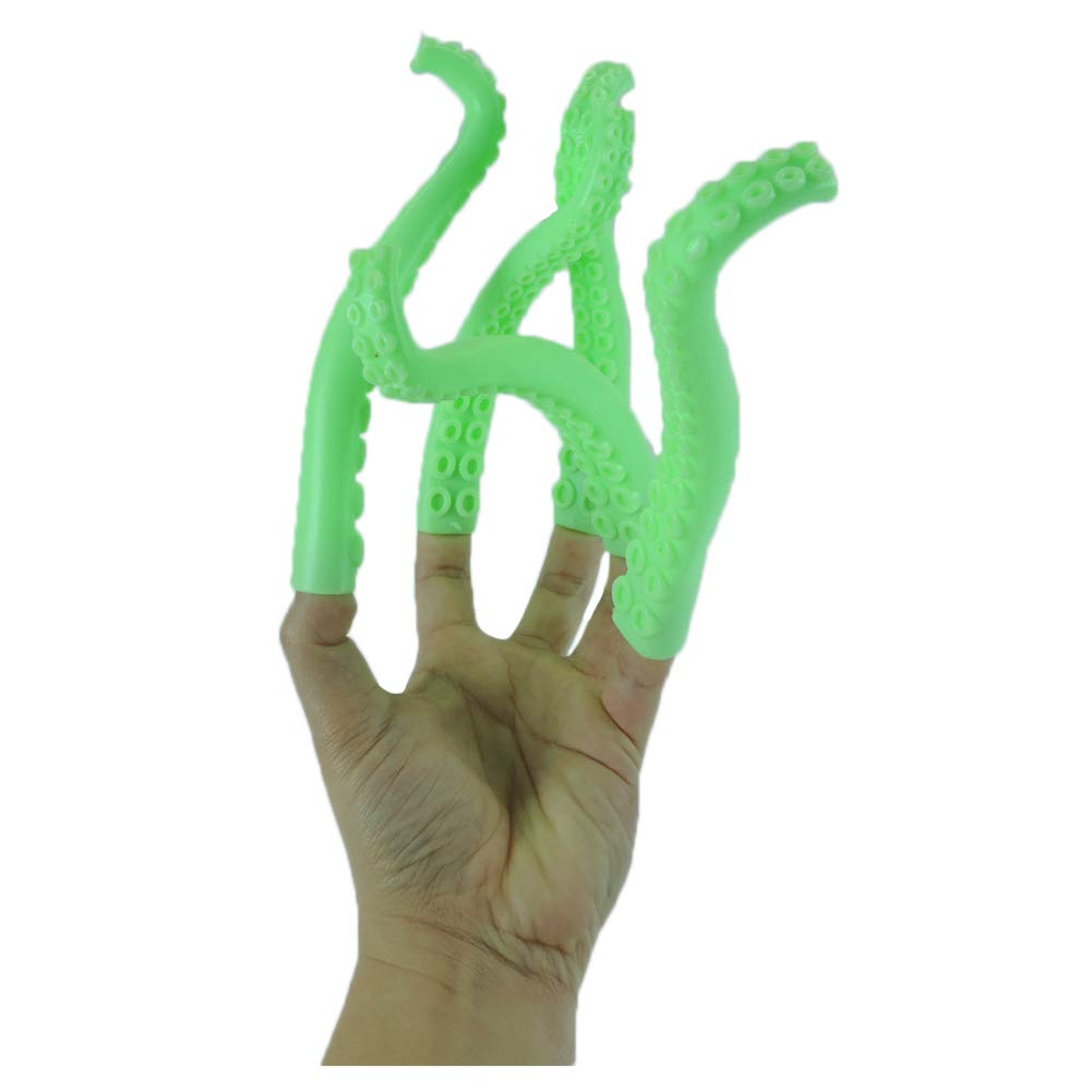 5 marionetas de silicona para dedos de tentáculo, color verde