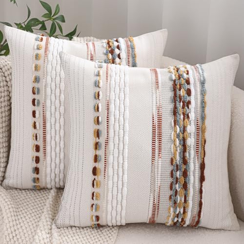 Tosleo Boho Throw Pillow Covers 18x18 Set of 2 Rust Blue Yellow