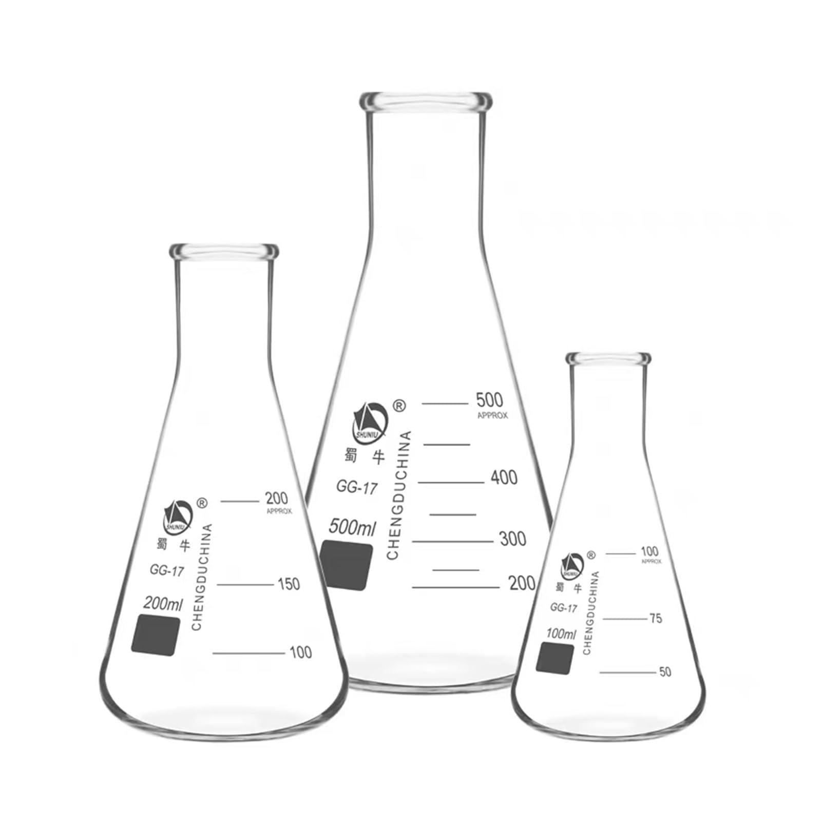 Matraz Erlenmeyer de Vidrio Grueso, matraz cónico de Laboratorio, Vidrio medidor de Resistencia a Altas temperaturas de borosilicato 3,3(1 Set for All 10pcs)