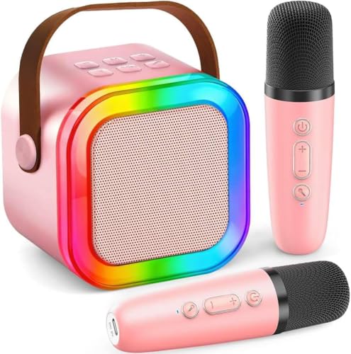 Karaoke Machine for Kids Adults Portable Mini Bluetooth Speaker with 2 Wireless Microphones LED Lights Singing System for Family Home Party Voice Changer Boys Girls Karaoke Machine with Speaker