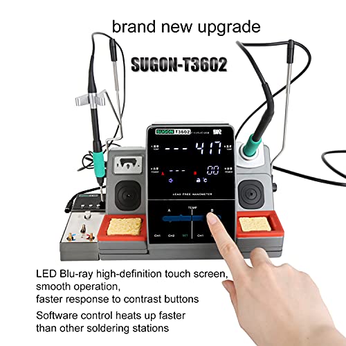 Sugon T3602 Soldering Station ,240W 2 in 1 Digital Solder Iron Station with 2 JBC Soldering Iron Tips ,212℉-845℉ Adjustable Temperature C/F,Auto Sleep and Calibration Support,Rapid Heating 110V