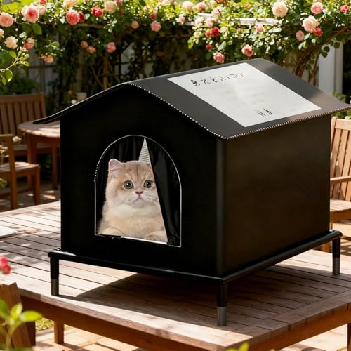 Refugio para gatos grande e impermeable con diseño cálido de invierno 6
