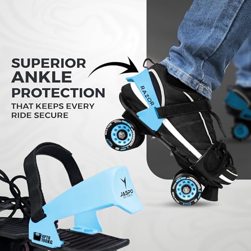 Image of JASPO Razor Adjustable Roller Skates | Unique Ankle Support | 61mm PU Wheels | Anti-Skid Surface | Lightweight | Quad Skates for Kids & Adults (Size 25-31 cm, Age 8+)