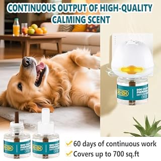 DKundZH Feromoni per Cani Calmanti, 3 in 1 Tranquillit Kit (1 Diffusore + 2 Ricaricha 48ml), Feromoni Tranquillanti Antistress per Cani Ansiosi, Rilassamento per Cani