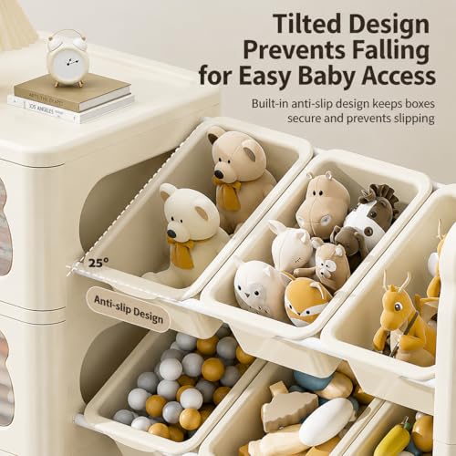 SKY-TOUCH Four-tier Toy Storage Rack, Children's toy Storage Rack And Bookshelf, Multi-functional Shelf With Drawers, Suitable for Toys And Books
