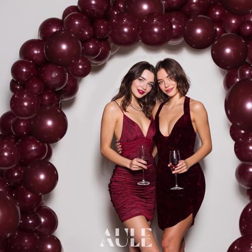 AULE 100 Pcs Metallic Burgundy Balloons Different Sizes 18/10/5 inch Maroon Chrome Latex Shiny Helium Balloons Party Decoration for Birthday Wedding Baby Shower Graduation Anniversary by AULE - Image 5