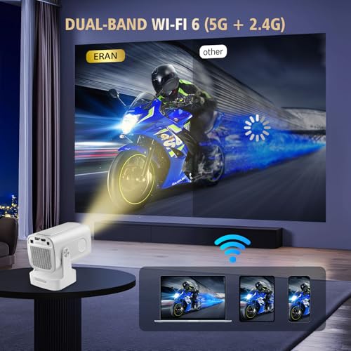 Image of Upgraded HY260 PRO MINI Portable Projector, Native 1080P Support for 4K Resolution with Bluetooth 5.4 WIFI6 300 ANSI Android 11,180 Rotatable, Auto Keystone Correction,35 inch-130 inch Screen Video Projector