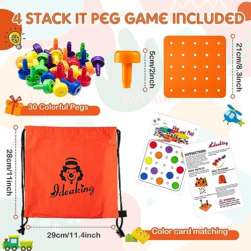 Image of Shappy Toddler Peg Boards Montessori Sorting Stacking Toys for Kids 120 Pcs Pegs with 4 Foam Boards & Storage Bag Fine Motor Skills Educational Toy for Home Preschool(Orange)