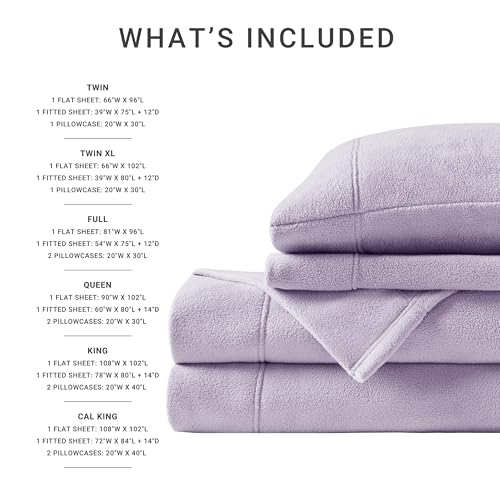 Image of True North by Sleep Philosophy Micro Fleece Bed Sheet Set, Warm, Sheets with 14 inch Deep Pocket, for Cold Season Cozy Sheet-Set, Matching Pillow Case, Twin XL, Lavender, 3 Piece