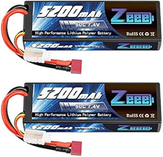 Zeee 7.4V Lipo Battery 2S 50C 5200mAh Lipos Hard Case with Dean-Style T Connector for RC Car Trucks 1/8 1/10 RC Vehicles(2 Packs)