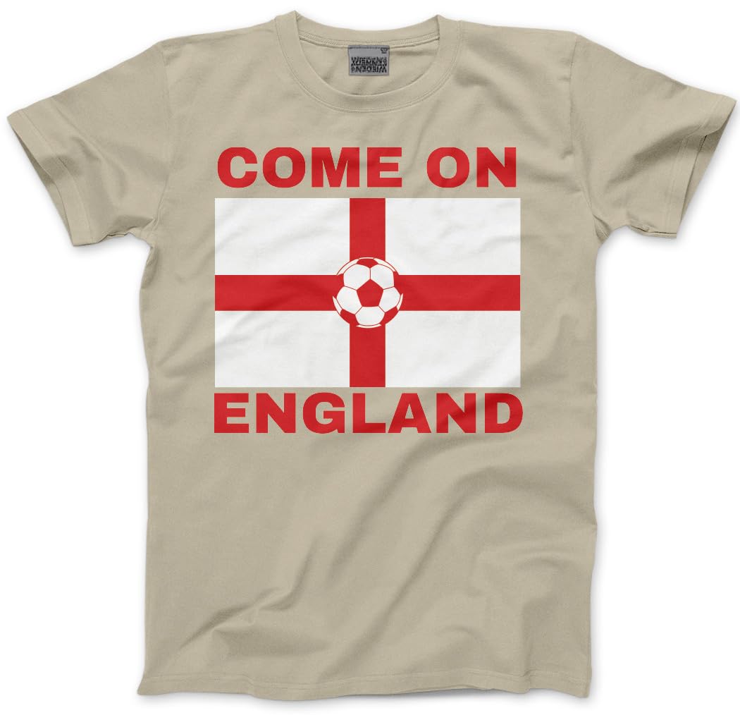 England Top for Kids, Teens and Adults – Come On England Football T-Shirt - World Tournament USA Cup Tee Flag Lions Patriotic Footie Tshirt - 4XL Camel Beige