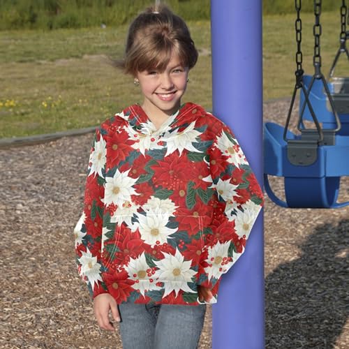 Kids Hoodies Sweaters Christmas Poinsettia Flower Hooded Sweatshirts with Big Pockets for Boys Girls B04000524