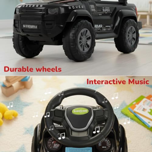 Image of Baybee Rover Baby Ride on Car for Kids | Push Ride on Toys Car with Backrest & Toy Storage Basket | Portable Rideons Jeep with LED Lights & Music | Kids Toy Car to Drive 1-3 Years (Black)