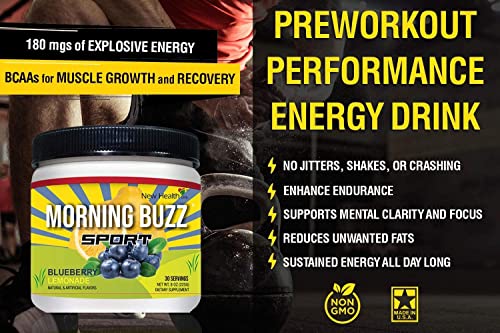 Morning Buzz Energy Drink Powder, Sports Nutrition Endurance And Energy Product, 30 Servings Blueberry Lemonade, 8 Ounces #TOP4