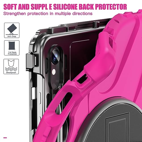 Coque Samsung Galaxy Tab S10 Lite avec protège-écran et bandoulière rose