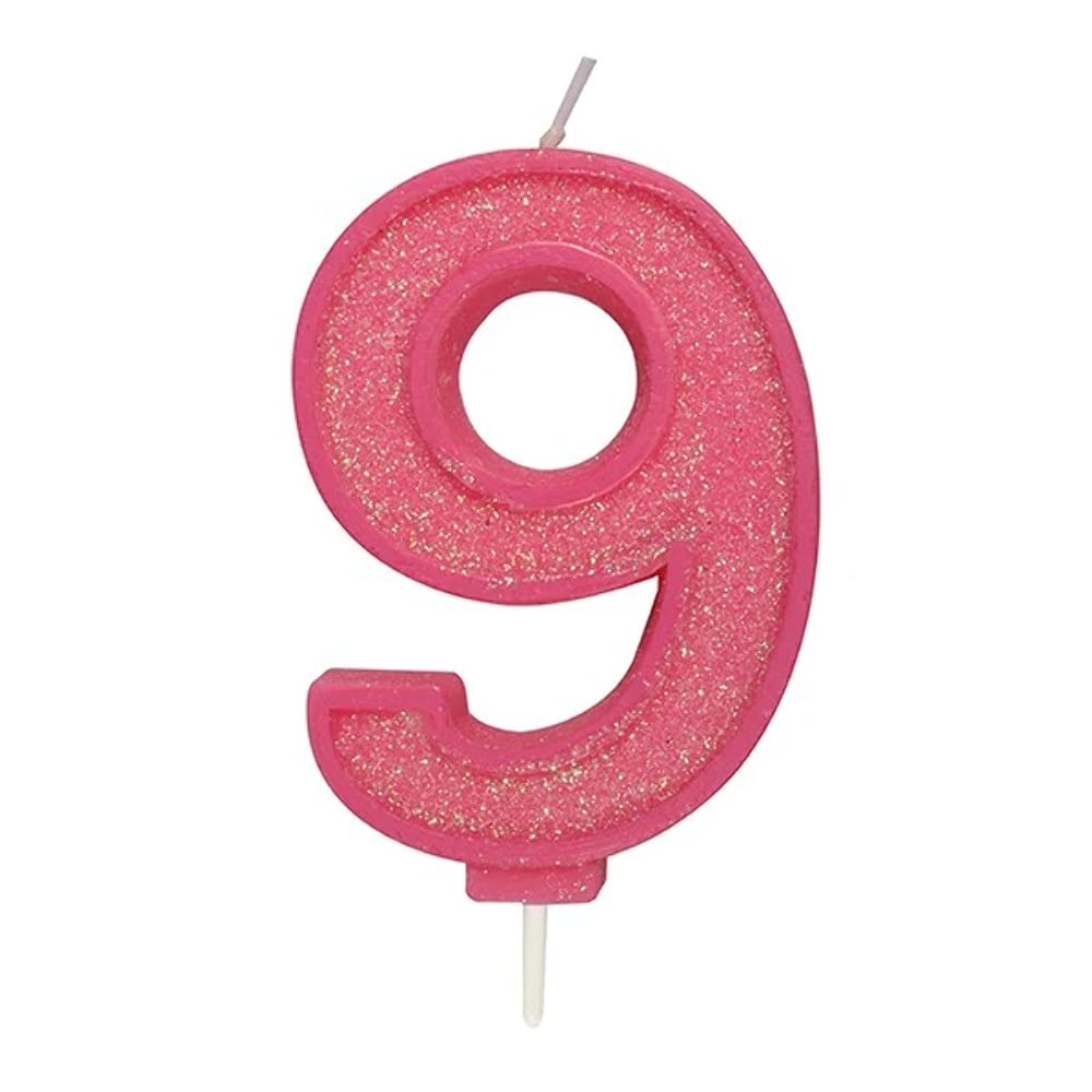 Culpitt Pink Sparkle Number Candles For Cake & Cupcakes, Single Numbers From 0-9, Say Happy Birthday With These Candle Sparklers, Celebrate Birthdays & Anniversaries With Flair - 9