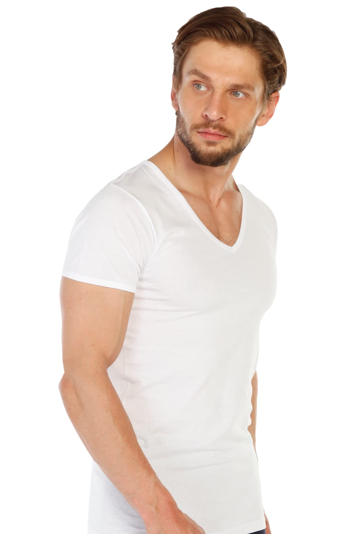 Men's V-Neck Undershirt% 100 Cotton Short Sleeved Tagless Regular Fit T-Shirt (pack of 6) TOLIN0317