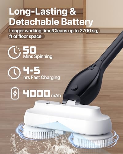 Electric Spin Scrubber,Cordless Electric Mop For Floor Cleaning，With Water Sprayer And Large 800ml Tank，Adjustable Extension Handle With 4000mAh Battery，Spin Mop For Hardwood Floors，Pet Cleaning