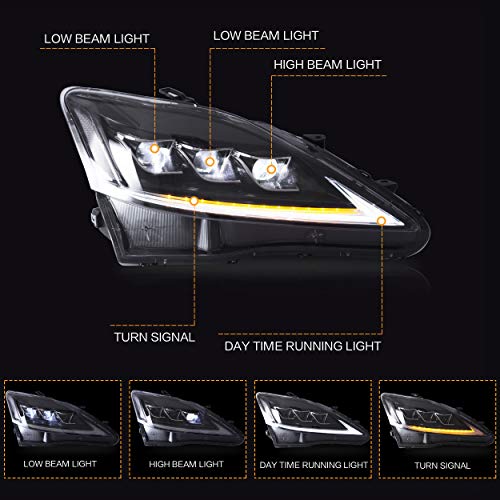 Vland Headlights Assembly Fit For Lexus Is250/ Is250C Is350 Is350C Is220D 2006-2012, Isf 2008-2014 W/Drl, Led Front Light With Sequential Turn Signal, Plug-N-Play Clear Headlamp #TOP1