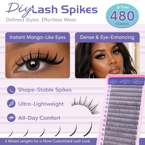 Image of Lash Spikes, 12-22mm 480pcs Spiky Lash Clusters | DIY Manga Lash Extensions at Home, Anime Lashes for Wispy, Wet Look & Volume Lash Styles