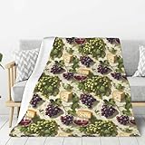 Manta suave para sofá y cama, 50 x 60 pulgadas, manta de franela ligera y acogedora con estampado de uva y queso, para mujeres y hombres, manta de felpa cálida y mullida para viajes, camping, para