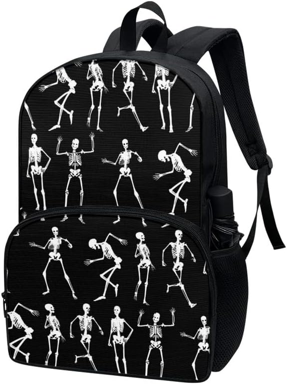 Dancing Skull School Backpack Kids Bookbag Halloween Funny Skeleton Elementary Kindergarten Waterproof Day of Dead Mexico Daypack Supplies for Boys Girls Teens