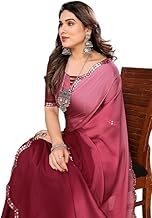 TTH THE TEXTILE HUB Women's Trending Ombre,Two-tone Silk Saree With Mirror Lace Border