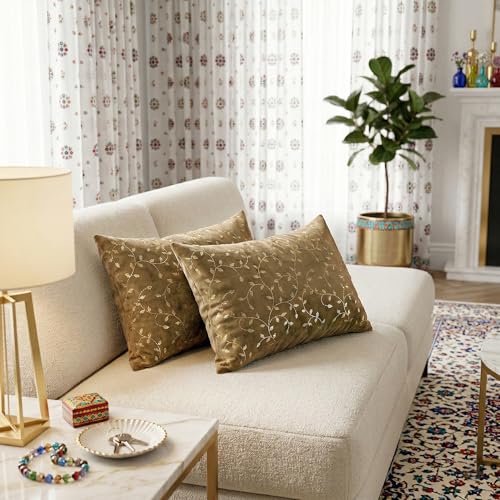 Image of RD TREND Velvet Rectangular 12x18 Inches Cushion Covers Set of 2 | Throw Pillow Covers for Sofa, Bed & Living Room | Perfect for Home Decor Golden Brown