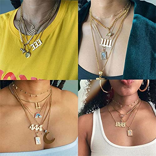 Wealthmao Angel Number Necklace For Women 000 111 222 333 444 555 666 777 888 999 Gold Plated Stainless Steel Pendant Choker Necklace Chain Numerology Jewelry (222-Gold) #TOP6