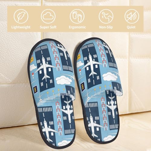 Women'S Fuzzy Slippers,Airplanes And Aviation Signs Warm Furry Slippers With Non Slip,Winter Slip-On Indoor Outdoor Plush House Slippers L4