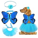 Yewong 3 Pieces Pet Monarch Butterfly Costume Set Cat Puppy Dog Butterfly Wing Cape Flower Headband Tulle Tutu for Halloween Birthday Party Dress Up (Blue)