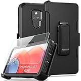 PhuLok Compatible with Moto G Play (2021) Case,with HD Screen Protector,Heavy Duty Armor Shockproof Sports Anti-Scratches Non-Slip Rugged Case with Belt Clip Holster (Black, Moto g Play (2021))